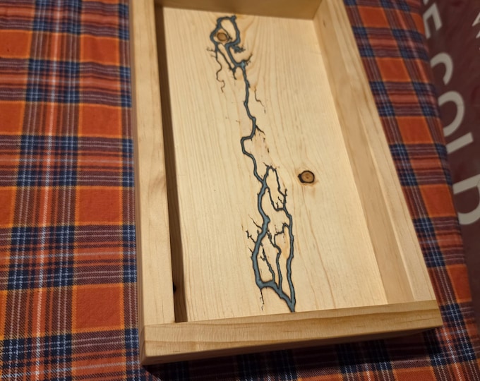 Custom pine valet tray shocked and filled with green epoxy