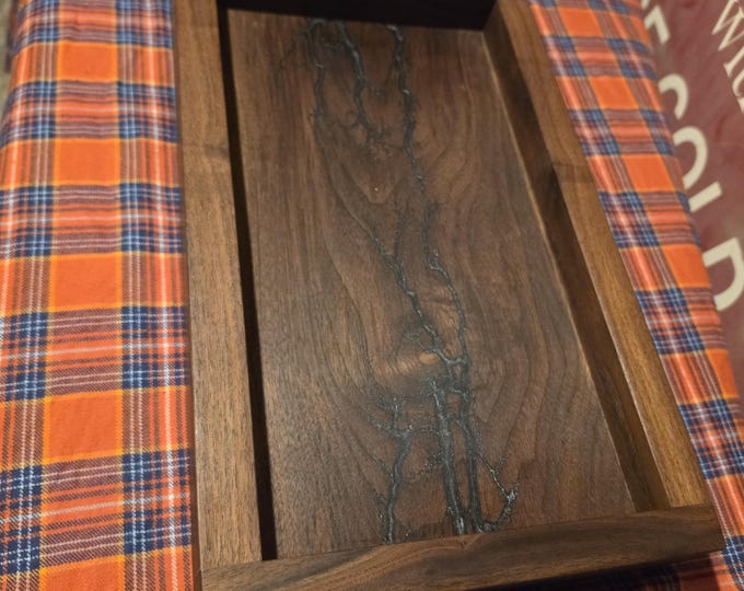 Custom black walnut valet tray shocked & filled with light gray epoxy