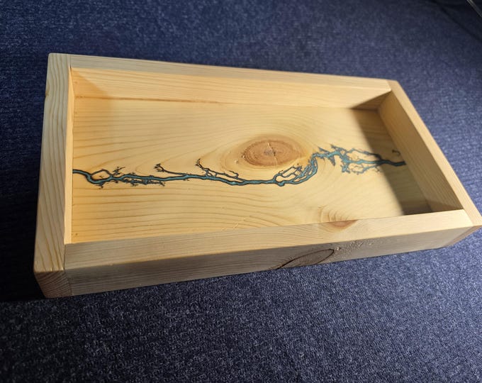 Custom pine valet tray shocked and filled with blue epoxy