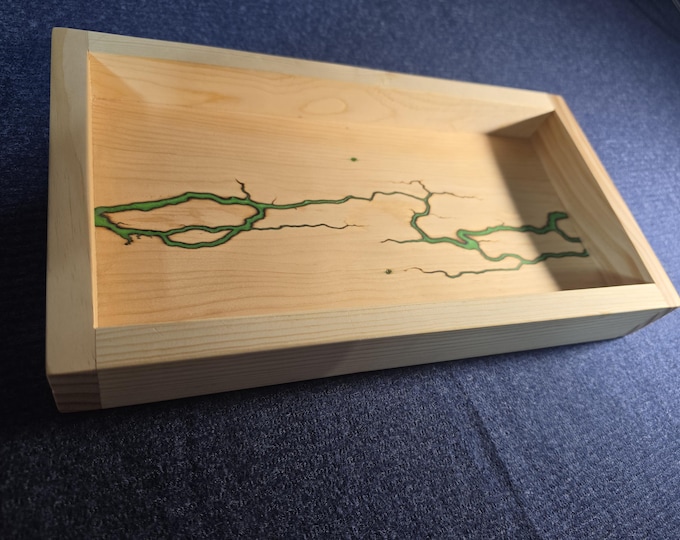 Custom pine valet tray shocked and filled with green epoxy