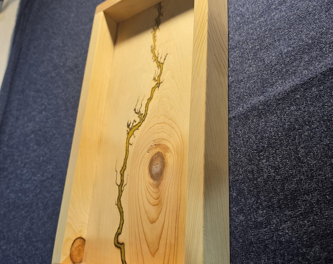 Custom pine valet tray shocked and filled with yellow epoxy