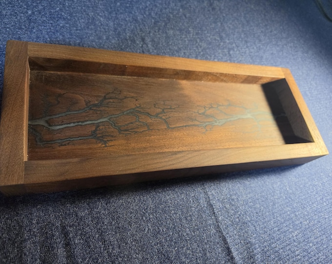 Custom black walnut valet tray shocked & filled with steel gray epoxy