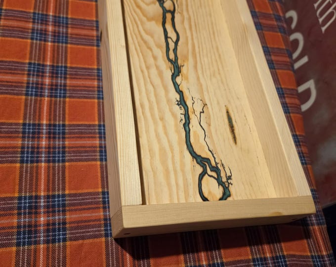 Custom Pine valet tray shocked & filled with green epoxy