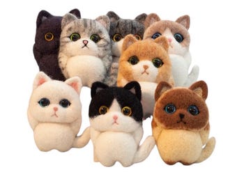 8 styles Cute Cat Animals Doll Wool Felt Kit Needle Felting Kit Animal  for Needle Material Bag Pack for Women and Beginner Non Finished