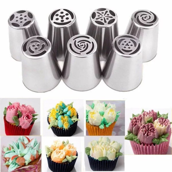1 set 7Style Russian Tulip Icing Piping Nozzles Roestvrij Staal Flower Cream Pastry Tip Keuken Cupcake Cake Decorating Tools