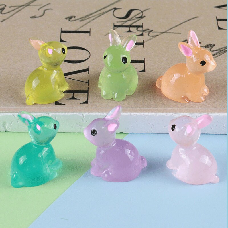 Mixed Glow in Dark Cute Rabbit Bunny Charm Resin Resin Fluorescent ...
