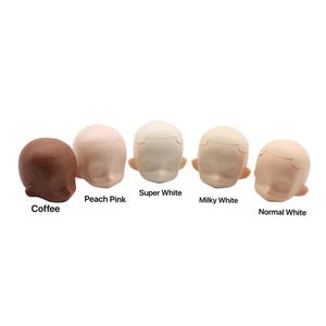 May include: Five doll heads in different skin tones: coffee, peach pink, super white, milky white, and normal white.