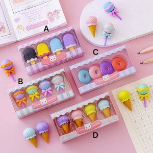 1 Juego de 4 Uds. De borrador de simulación de postre y hamburguesa, regalos para el día de los niños, borrador pequeño y bonito de dibujos animados creativos para estudiantes de escuela primaria