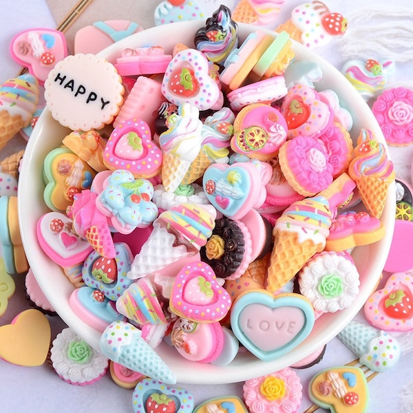 Miniaturas de resina con parte trasera plana para hacer helados, dulces y postres, manualidades, parches para carcasas de teléfonos, accesorios para el cabello para niños