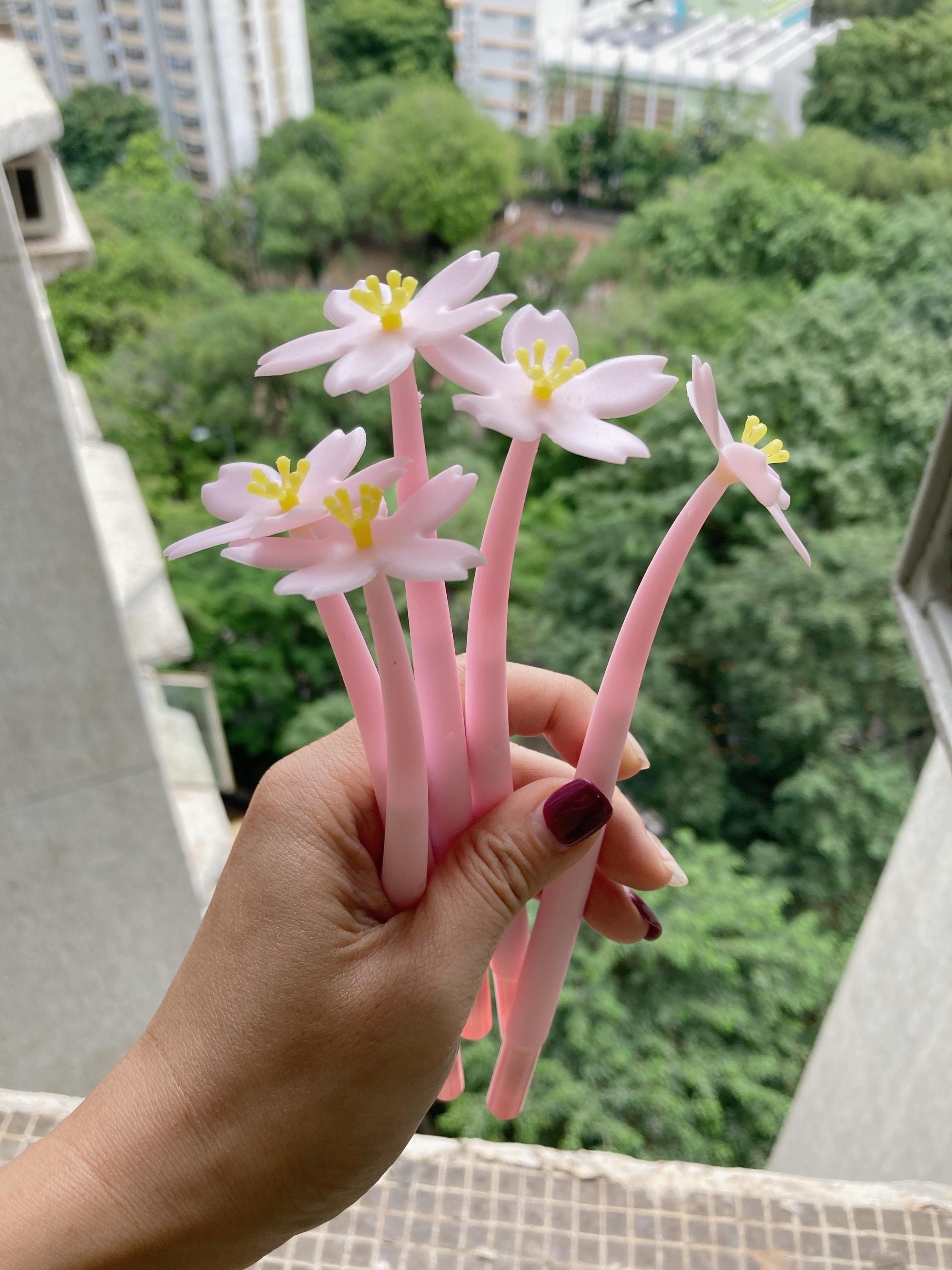 Cute Pink Flower Ballpoint Pen Gel Pens Kawaii School Supplies Stationery, Kid Crafts