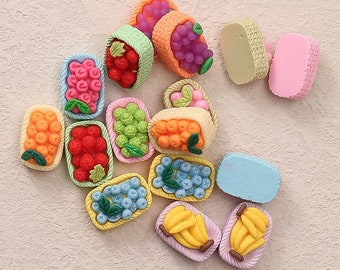 Kawaii Miniature Fruits Basket Flatback Resin Cabochon Simulation Food Play DIY Dollhouse Decoration Scrapbook Accessories Slime Charms