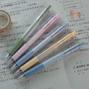 1 set 5pcs Transparent Press Gel Pen Cute 0.5mm Black Ink Neutral Pens Promotional Gift Stationery School Supplies, Kid Crafts