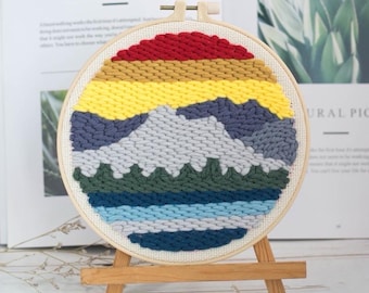 27 Styles Punch Needle Beginner Kits Punch Needle Tool Threader Patterned Fabric Embroidery Hoop Yarn Rug Punch Needle Adults Kid’s Craft