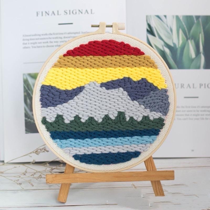 27 Styles Punch Needle Beginner Kits Punch Needle Tool Threader Patterned Fabric Embroidery Hoop Yarn Rug Punch Needle Adults Kid’s Craft