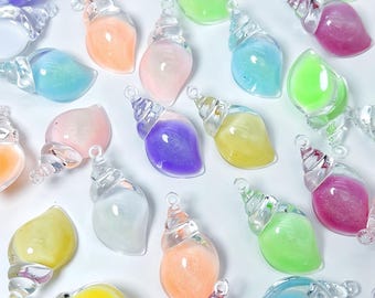 Glow in the Dark Conch Charm: Colorful Resin Cabochon (30x50mm)