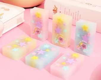 6 Pack Cartoon Star Eraser Children's Candy Color Erasers Students Write Draw Stationery Korean Girls Love