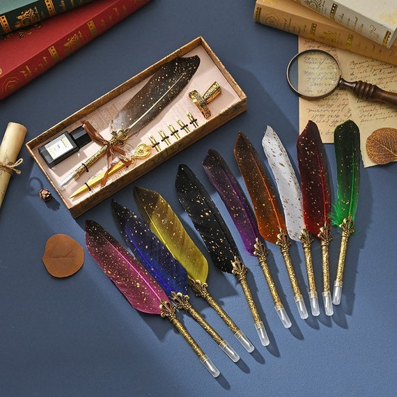 Quill Pen Feather Pen and Ink Set Vintage Quill Dip Pen Writing Ink Nibs  Kit Calligraphy Set Gifts for Beginners 