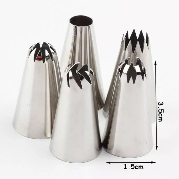 Großes Spritztüllen-Set Aus Edelstahl – 5 Spitzen + Spritzbeutel Für Kuchen, Cupcakes & Kekse