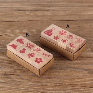 Japanese Symbol Stamps Vintage Wooden Rubber Sakura Fuji Mountain Stamp Set For Diy Craft Card Making Happy Planner Scrapbooking