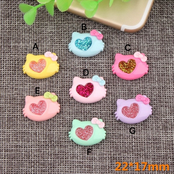 Kawaii Glitter Cute Cat With Bow Flatback Resin Charms Pendants for DIY Hair Accessories Necklace Earring Key Chain Jewelry Making