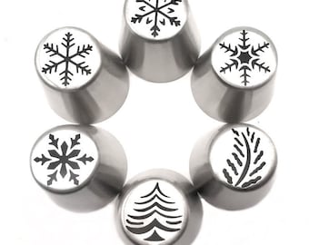 6Pcs Christmas Cream Cake Nozzles Set Kitchen DIY Tree Snowflake Icing Piping Cupcake Decorating Flower Mouth Pastry Baking Tools