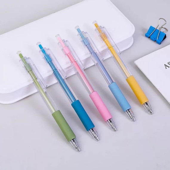 5pcs/set Macaron Black Press Colorful Ballpoint Pen, Cute Girls' School Pen
