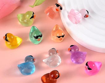 Mixed Glow in the dark Duck with Glasses Colorful  charm resin Resin fluorescent Cabochon DIY Craft Supplies Phone Decor Hair Accessories