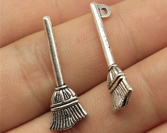 Pack of 10 Tibetan Silver Witches Broom Charm Pendant 27mm x 10mm