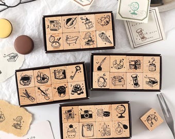 Japanese Symbol Stamps Vintage Wooden Rubber Sakura Fuji Mountain Stamp Set For Diy Craft Card Making Happy Planner Scrapbooking