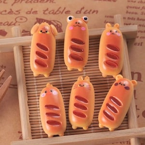 Resin Kawaii Animal Bread Flatback Cabochon for Diy Jewelry Making Accessories Resin Flatback Embellishments