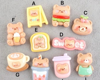 Cartoon Kawaii Cute Bears Flat back Resin Cabochon Simulation Fake Food Phone Deco Parts DIY Hair Bows Accessories Scrapbook