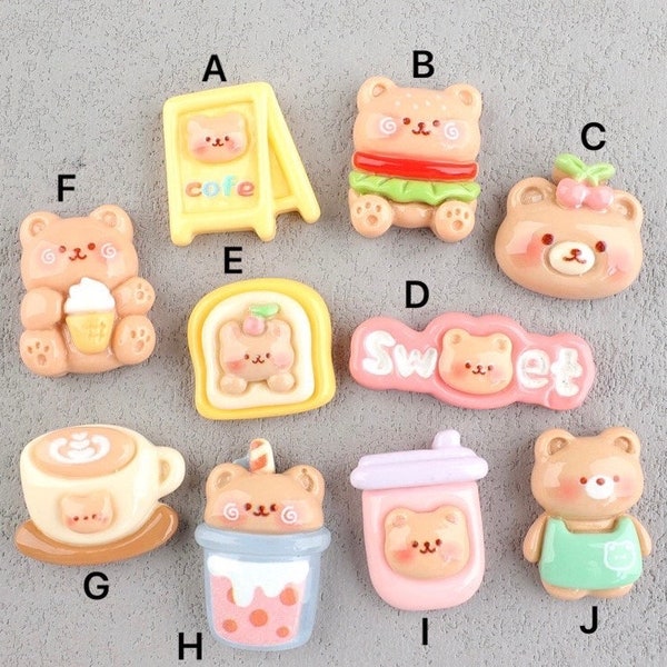 Cartoon Kawaii Cute Bears Flat back Resin Cabochon Simulation Fake Food Phone Deco Parts DIY Hair Bows Accessories Scrapbook