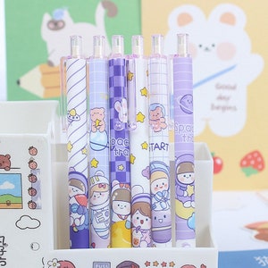 6pcs Random Japan Kawaii Cartoon Character Ballpoint Pen Gel Pens Kawaii School Supplies Papelería, Manualidades para niños