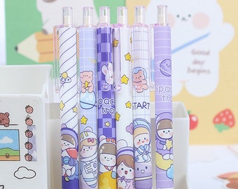 6pcs Random Japan Kawaii Cartoon Character Ballpoint Pen Gel Pens Kawaii School Supplies Stationery, Kid Crafts