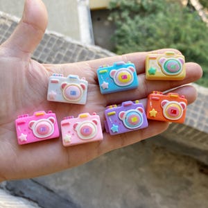 Dije de cámara de oso kawaii de resina, cabujón de parte posterior plana para accesorios de fabricación de joyas de bricolaje, adornos de parte posterior plana de resina de 19 x 25 mm