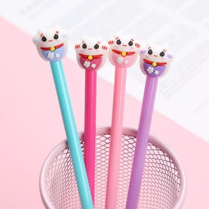 1 juego 4 piezas Kawaii Cartoon Cat Ballpoint Pen Gel Pens Kawaii School Supplies Stationery, Kid Crafts