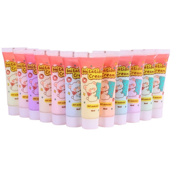 1 jeu (12 couleurs) résine macaron bricolage fausse crème fouettée argile simulation gel crème coque mobile beauté bricolage argile douce décoration 15 ml