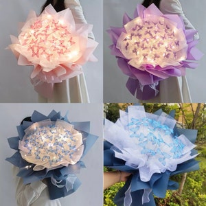 DIY Butterfly Bouquets Handmade Butterfly Flower Material Package Bouquet  with Light String Wedding Decor Gift for Girlfriend - AliExpress