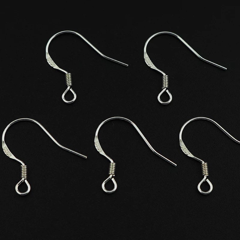 10/50/100pcs Sterling Silver Earring Hooks, Hypoallergenic 15mm 925  Sterling Silver Ear Wires French Hooks, Sterling Silver Findings 