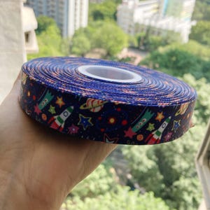 22mm Space Rocket Galaxy Planet Cartoon Character Printed Grosgrain Ribbon party decoration