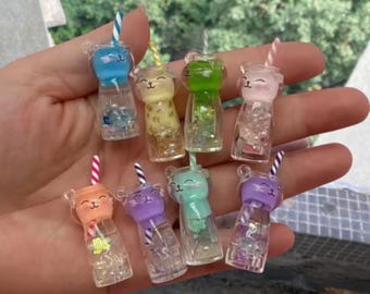 Mixed Glow in the dark Cat Drink Bottle Charm Resin fluorescent Cabochon DIY Craft Supplies Phone Decor Material Hair Accessories 31*15mm