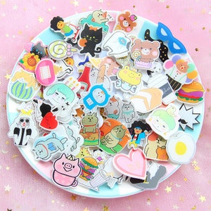 100pcs Random planar resin, Planar Resin ,Cartoon Character, Animals, Foods, Drinks,