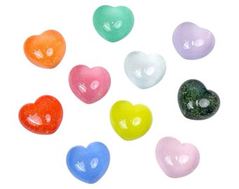 Pendentifs coeur phosphorescent : cabochons en résine colorés (21-24 mm)