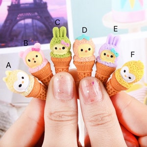 Kawaii Cartoon Ice Cream Resina Cabujón Kawaii Simulación Juego de scrapbooking de alimentos para decoración de teléfonos Arcos de bricolaje Accesorios
