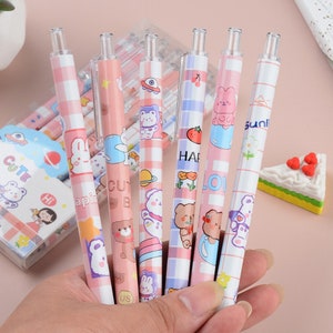 6pcs Random Japan Kawaii Cartoon Character Ballpoint Pen Gel Pens Kawaii School Supplies Papelería, Manualidades para niños