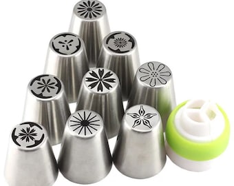 9Pcs Russian Tulip Nozzles Pastry Cake Icing Piping Decorating Nozzle Tips Coupler Cupcake Desserts Decorating Confectionery