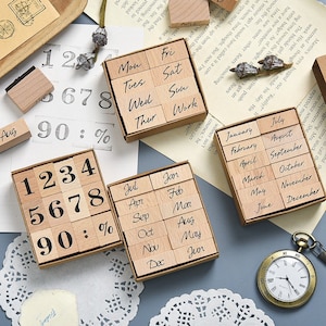 Wekelijkse maandjournaalnummerstempelsets | Houten Stempel Rubber Stamp Set Vintage Box Cadeau