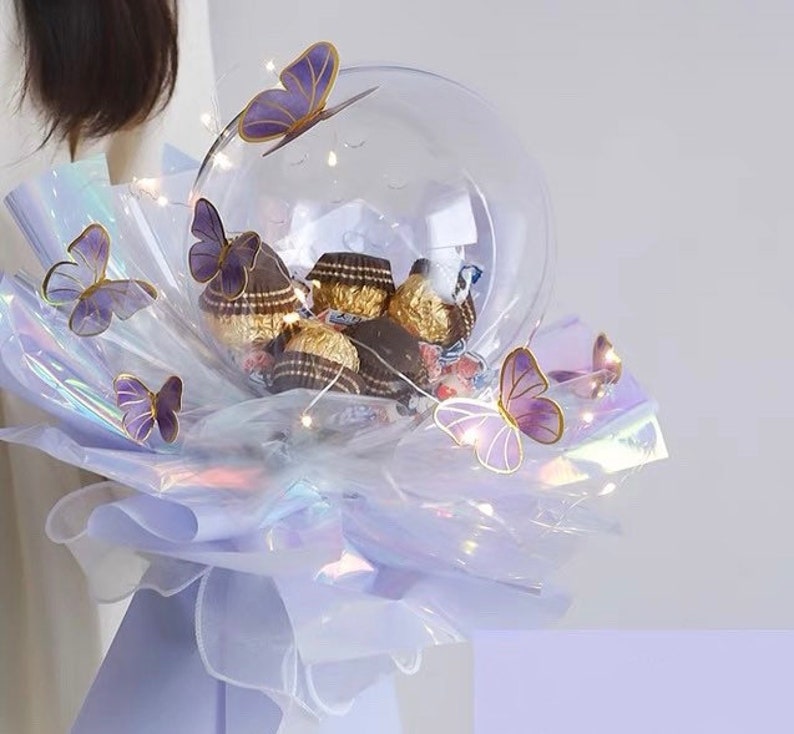 Butterfly Bobo Ball Bouquet DIY Gift Box Set, Round Shaped Balloon Bouquet Flower, Flower Bouquet, Acrylic Ball Gift Box Set image 6