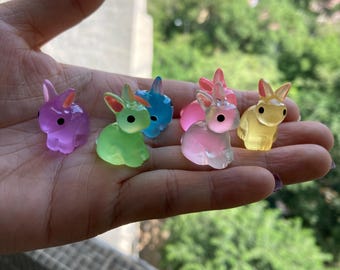 Mixed Glow in dark Cute Rabbit Bunny charm resin Resin fluorescent Cabochon DIY Craft Supplies Phone Decor Material Hair Accessories