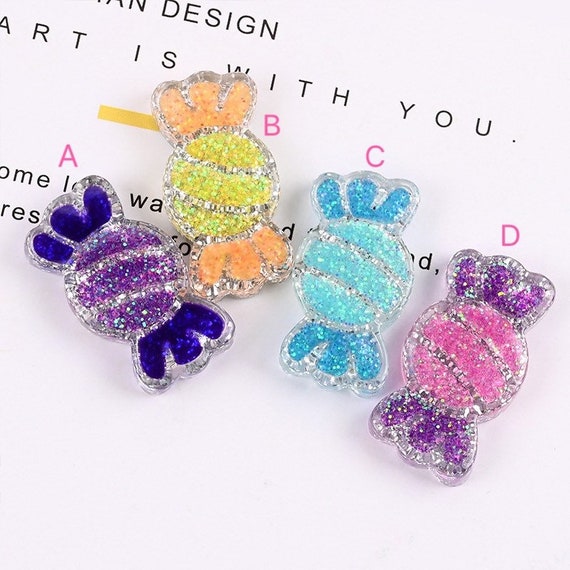 Glitter Candy Charms, 2 pieces, Cute Resin Cabochon Food Pendants
